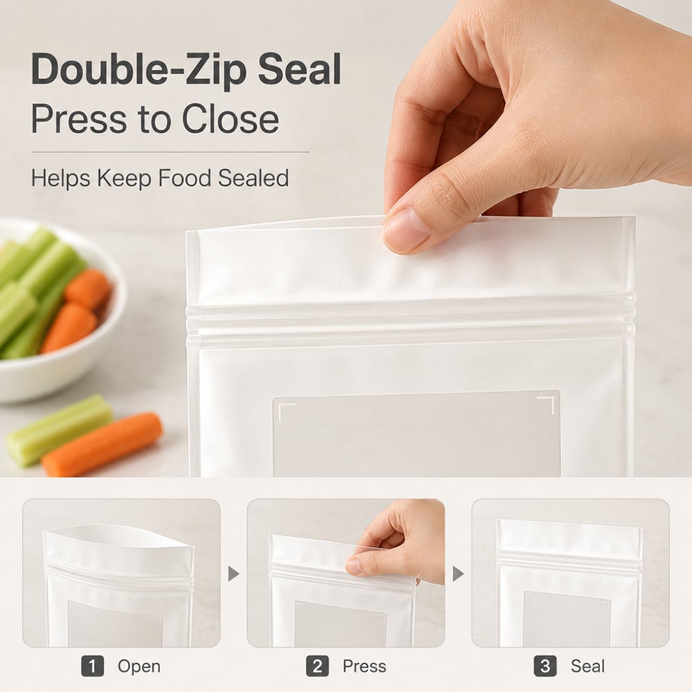 🥬 49% OFF Limited Offer🔥Reusable Long Food Storage Bags, Double-Zip Seal Freshness Bags for Kitchen