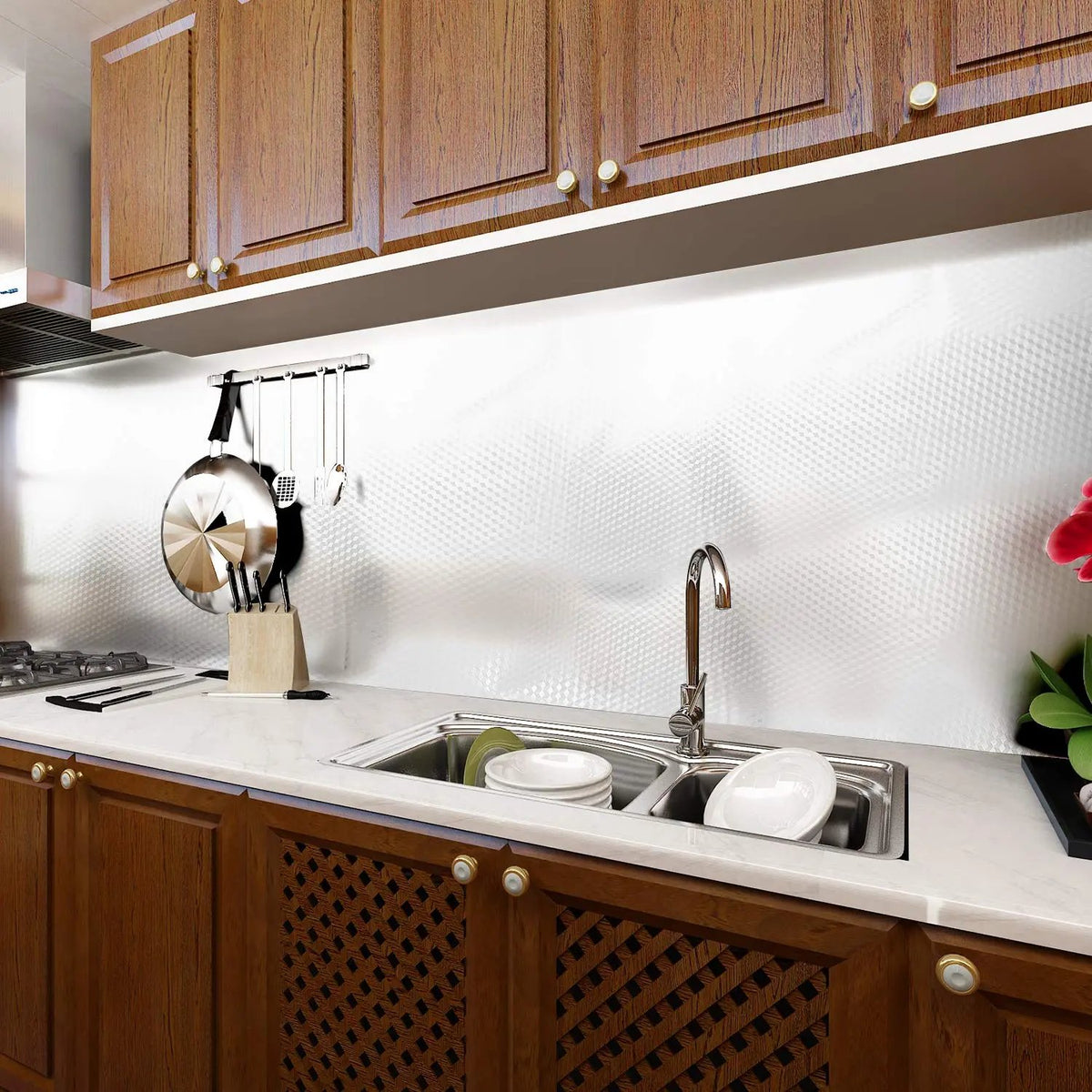 Oil-resistant kitchen adhesive wallpaper roll, stainless steel effect