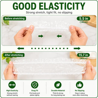 🥗 The 1-Second Plastic Wrap Alternative: 100PCS Stretch Food Covers | Elastic Bowl & Plate Lids — Stretch, Cover, Done | Never Tear, Tangle, or Stick Again
