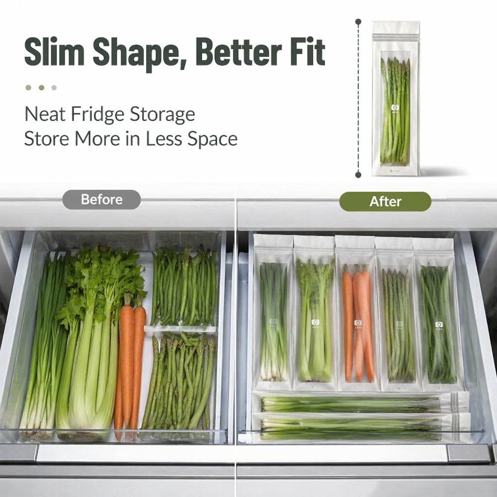 🥬 49% OFF Limited Offer🔥Reusable Long Food Storage Bags, Double-Zip Seal Freshness Bags for Kitchen