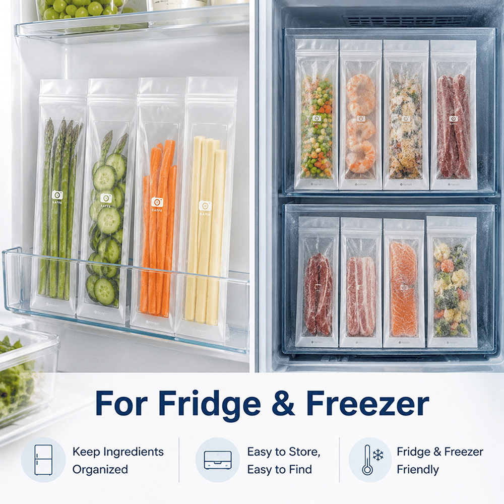 🥬 49% OFF Limited Offer🔥Reusable Long Food Storage Bags, Double-Zip Seal Freshness Bags for Kitchen