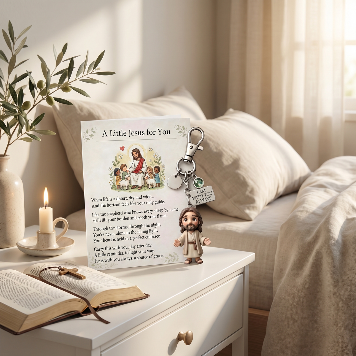 "A Little Jesus for You" - Comforting Pocket Reminder Keychain & Poem Card Gift Set 🌟🙏