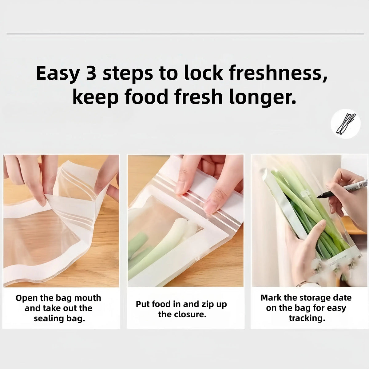 🥬 49% OFF Limited Offer🔥Reusable Long Food Storage Bags, Double-Zip Seal Freshness Bags for Kitchen