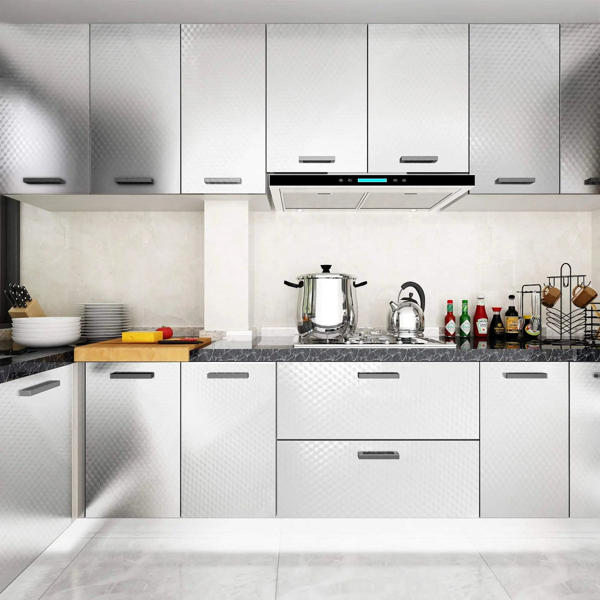 Oil-resistant kitchen adhesive wallpaper roll, stainless steel effect