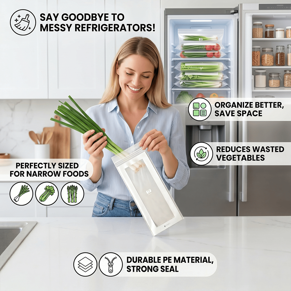 🥬 49% OFF Limited Offer🔥Reusable Long Food Storage Bags, Double-Zip Seal Freshness Bags for Kitchen