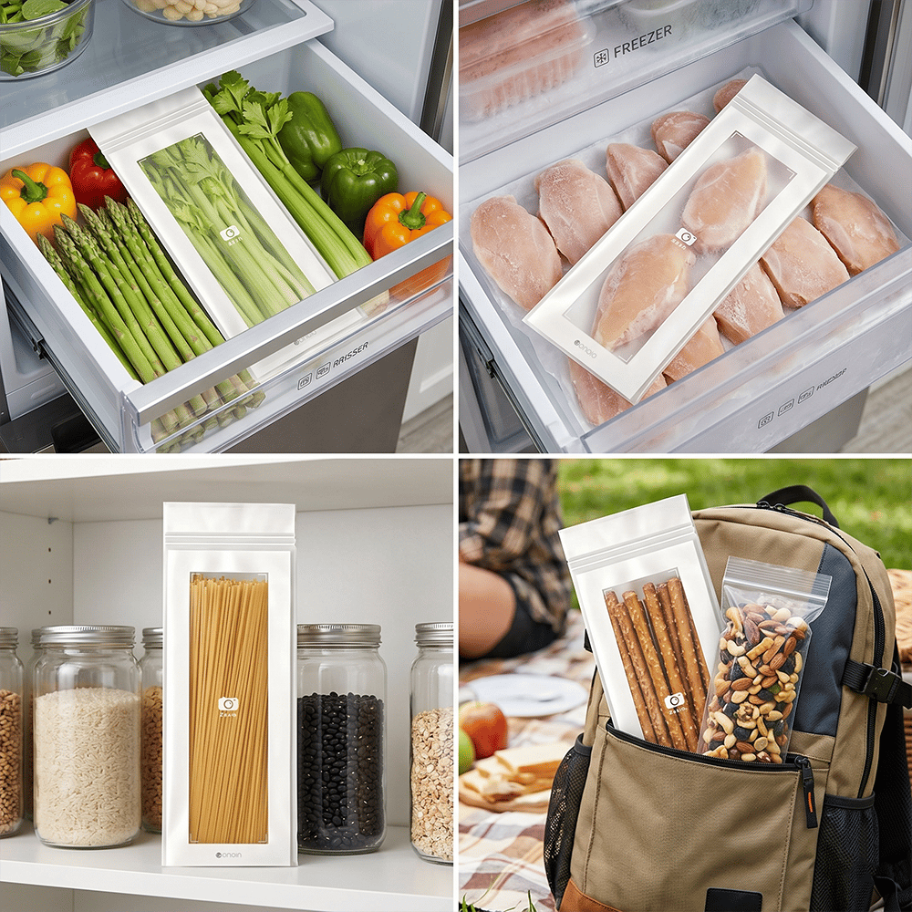 🥬 49% OFF Limited Offer🔥Reusable Long Food Storage Bags, Double-Zip Seal Freshness Bags for Kitchen