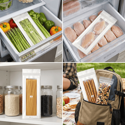 🥬 49% OFF Limited Offer🔥Reusable Long Food Storage Bags, Double-Zip Seal Freshness Bags for Kitchen