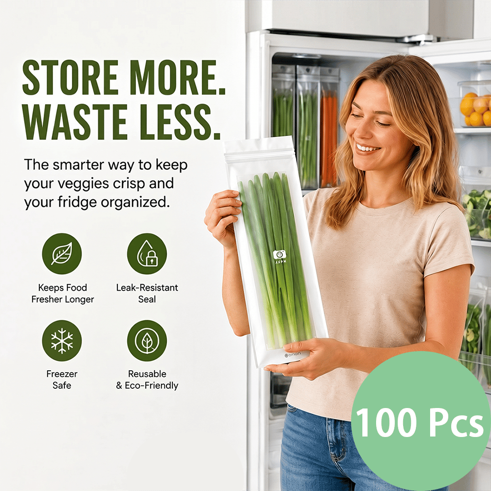 🥬 49% OFF Limited Offer🔥Reusable Long Food Storage Bags, Double-Zip Seal Freshness Bags for Kitchen