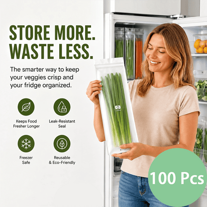 🥬 49% OFF Limited Offer🔥Reusable Long Food Storage Bags, Double-Zip Seal Freshness Bags for Kitchen